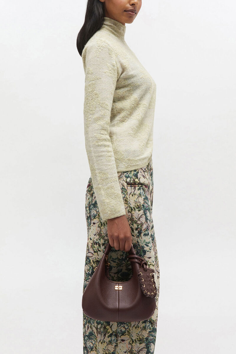 Brown Mini Hobo Bag, Recycled Polyester, in colour Chicory Coffee - 1 - GANNI
