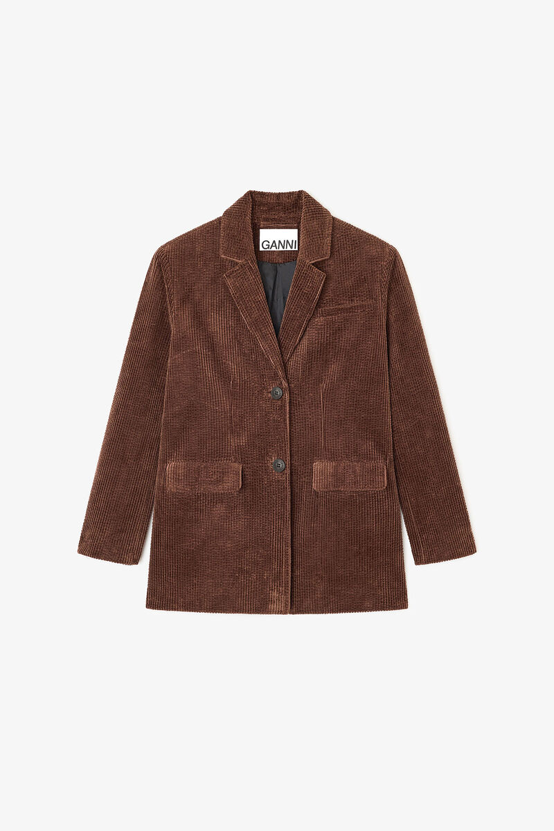 Blazer i brunt fløjl, Cotton, in colour Chicory Coffee - 1 - GANNI