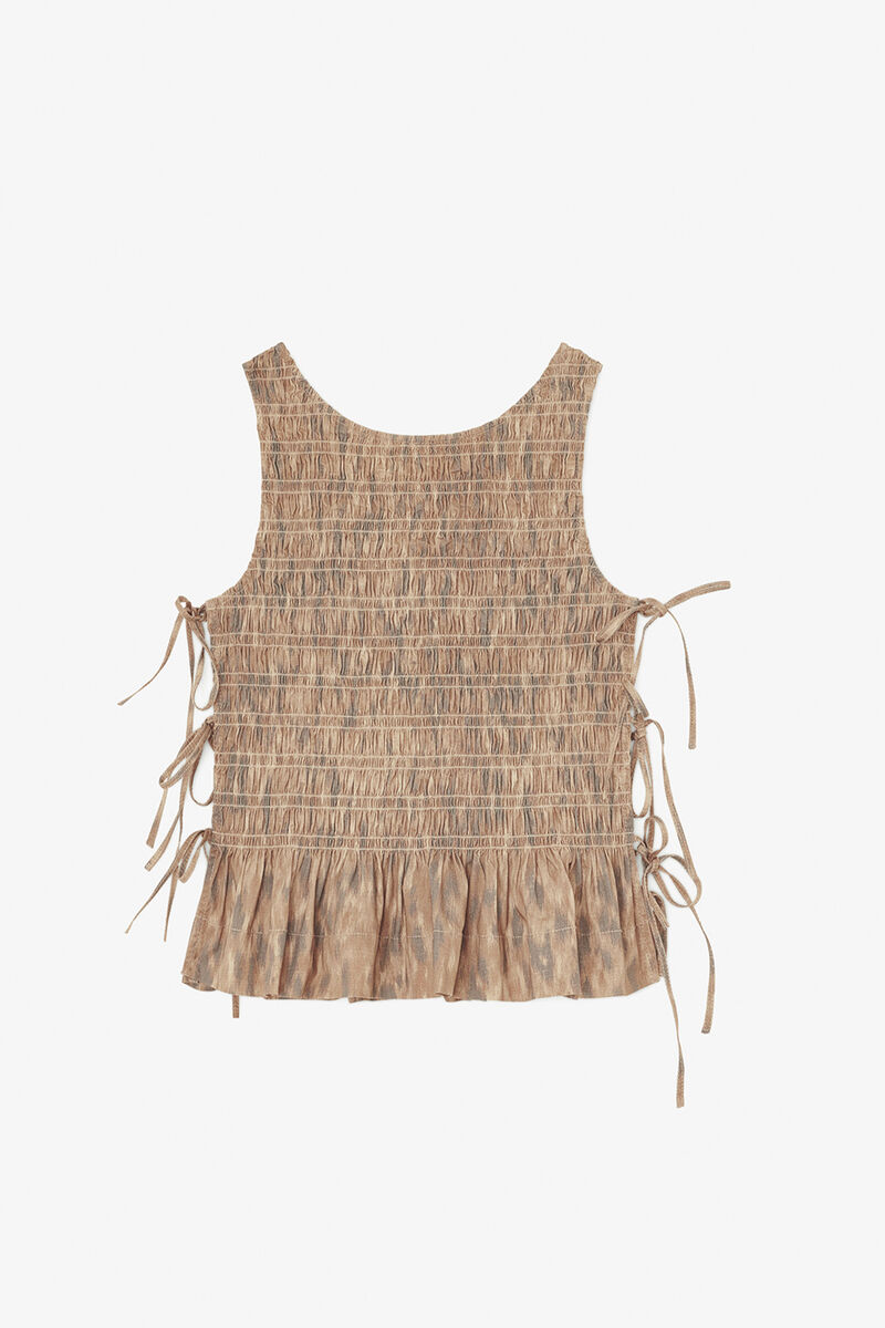 プリント入りストレッチのスモックトップ, Organic Cotton, in colour Burro - 1 - GANNI