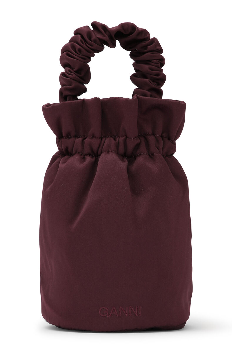 Ruched Top Handle Bag, Polyester, in colour Burgundy - 2 - GANNI