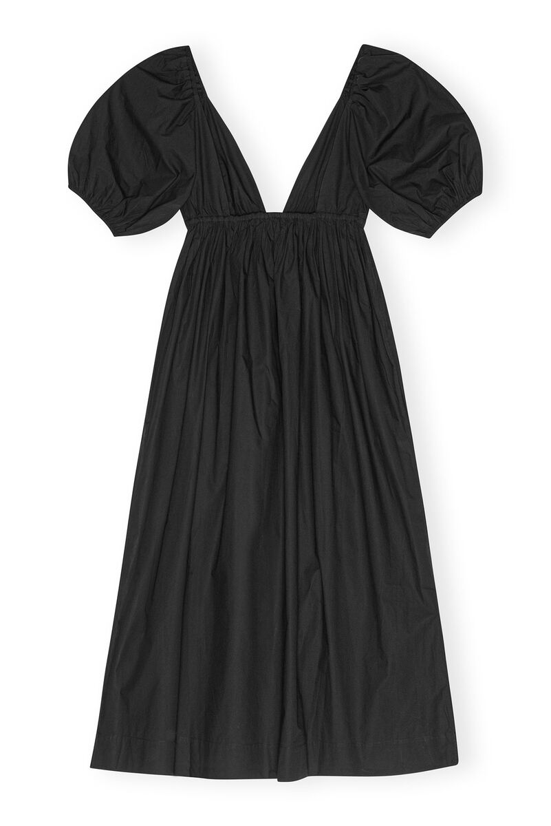 Black Cotton Poplin Long Dress, Cotton, in colour Black - 2 - GANNI