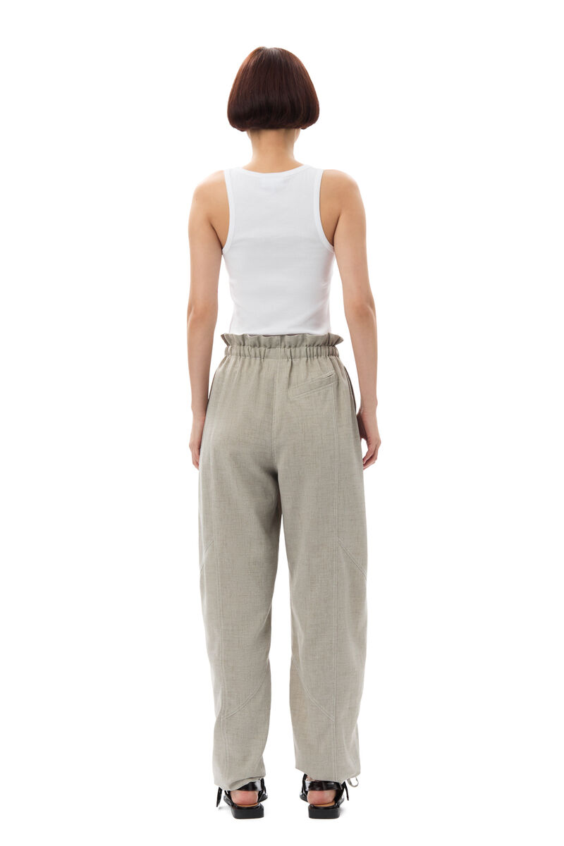 Grey Light Melange Suiting Elasticated Waist Pants, Polyester, in colour Alfalfa - 4 - GANNI