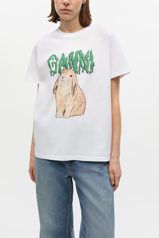 White Graphic Bunny Jersey T-shirt, Bright White