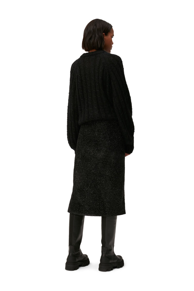 Cable Cardigan, Merino Wool, in colour Black - 2 - GANNI