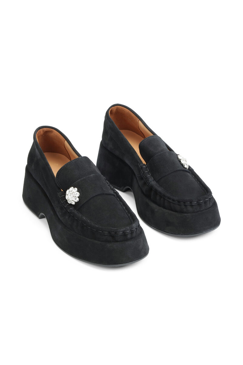 Retro Jewel Loafers, Leather, in colour Black - 3 - GANNI