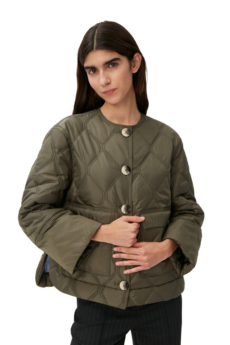 Cropped Ripstop Jacket, Recycled Polyester, in colour Kalamata - 3 - GANNI