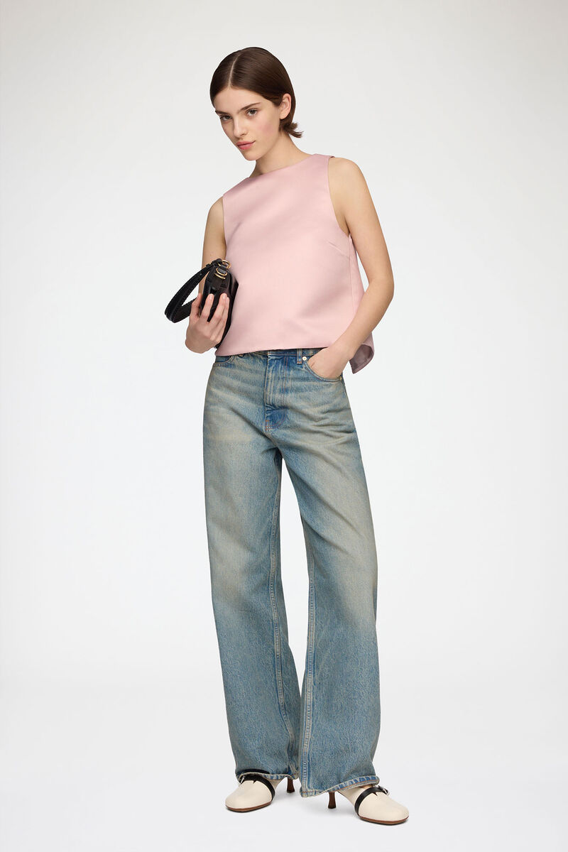 Top in Pink Satin, Recycled Polyester, in colour Potpourri - 1 - GANNI