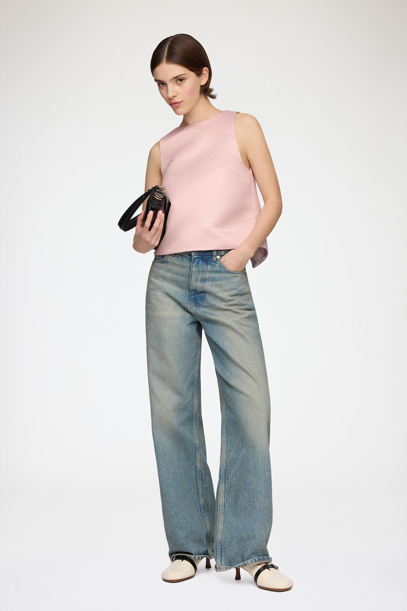 Top in Pink Satin, Recycled Polyester, in colour Potpourri - 1 - GANNI