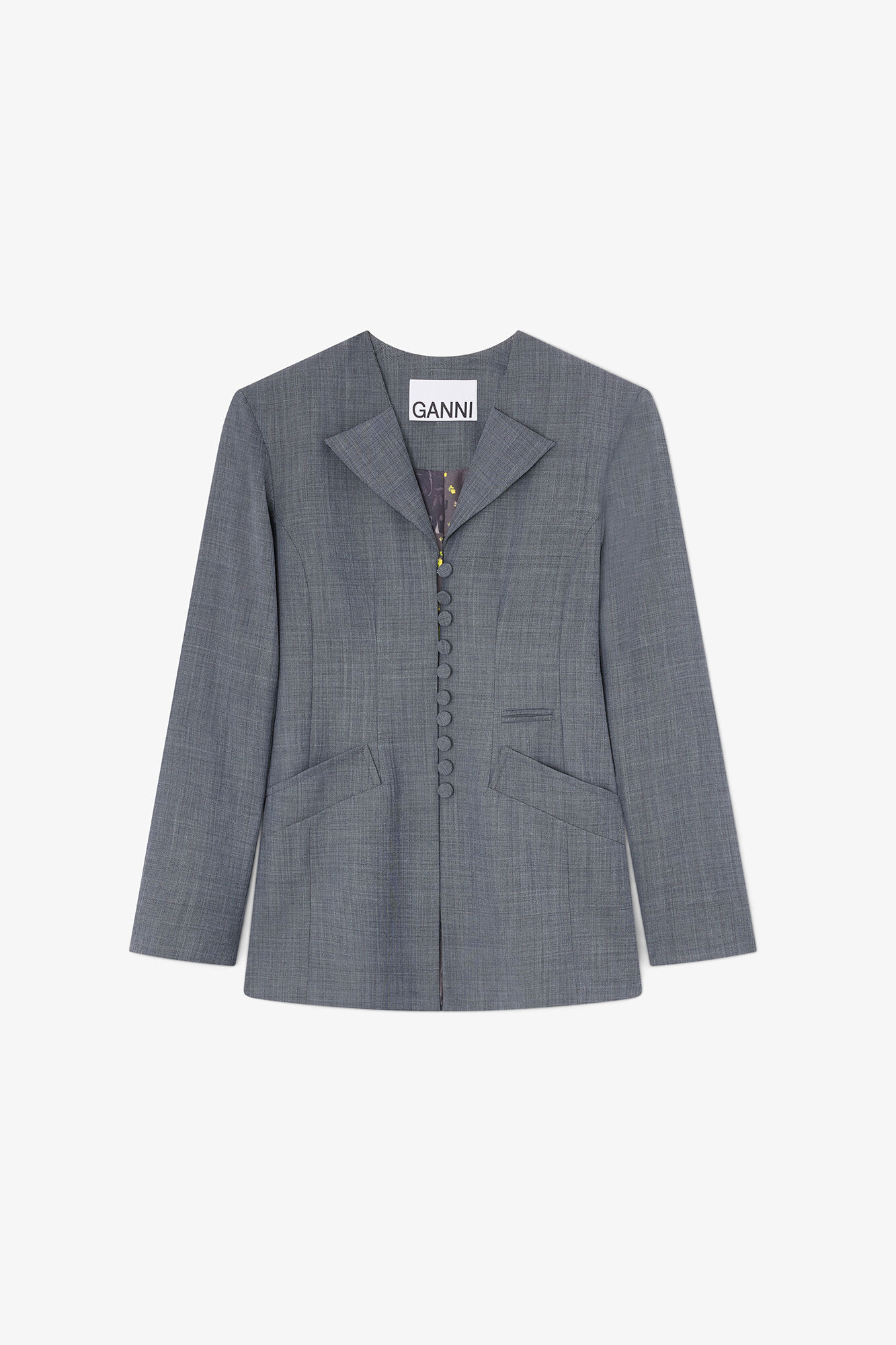 Blazer in Grey Wool Melange | GANNI