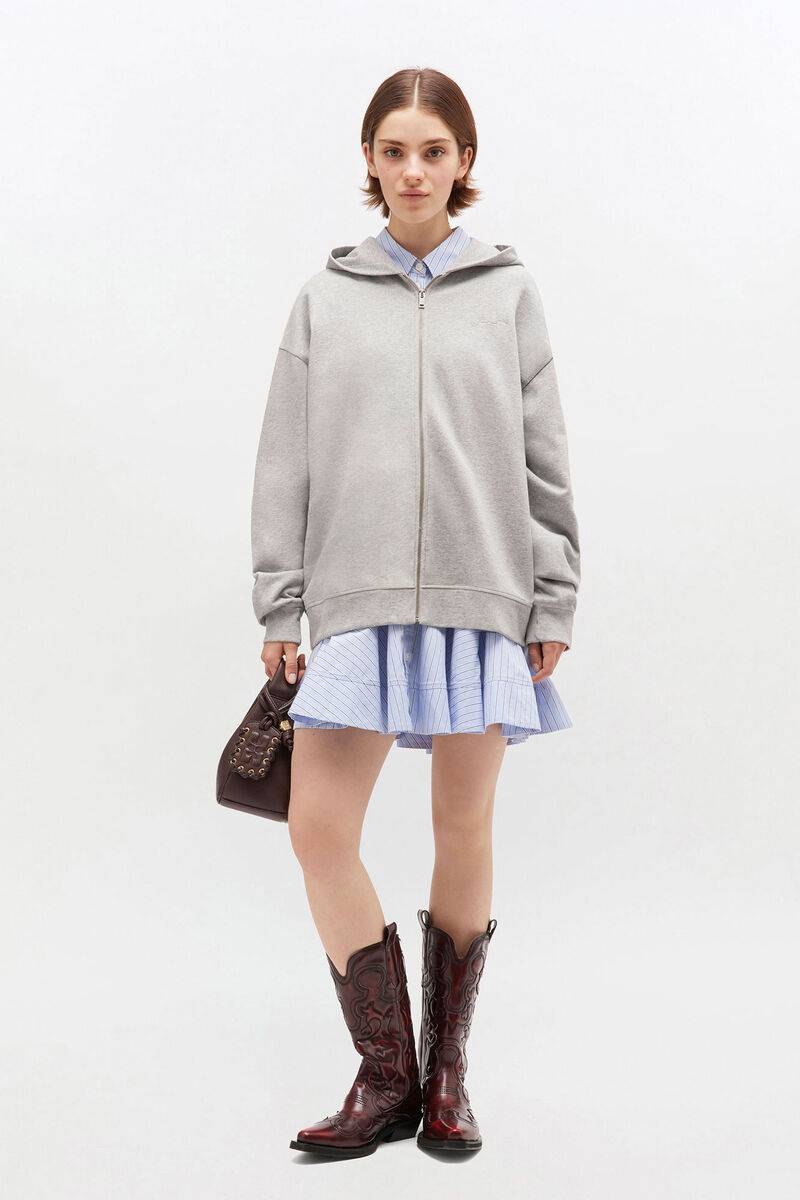 Grey Teddy Zip Hoodie, Cotton, in colour Paloma Melange - 2 - GANNI