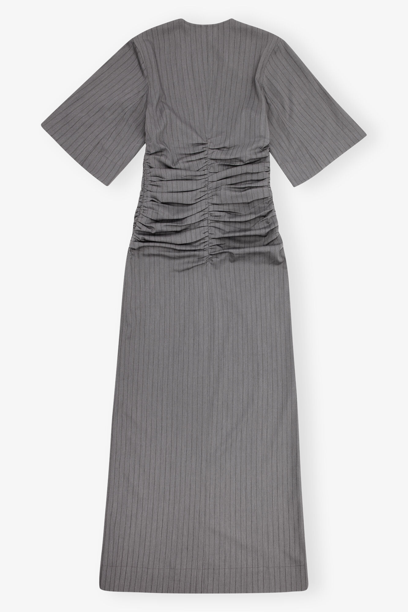 Grey Striped Suiting V-neck Fitted Dress, Elastane, in colour Mirage Gray - 2 - GANNI