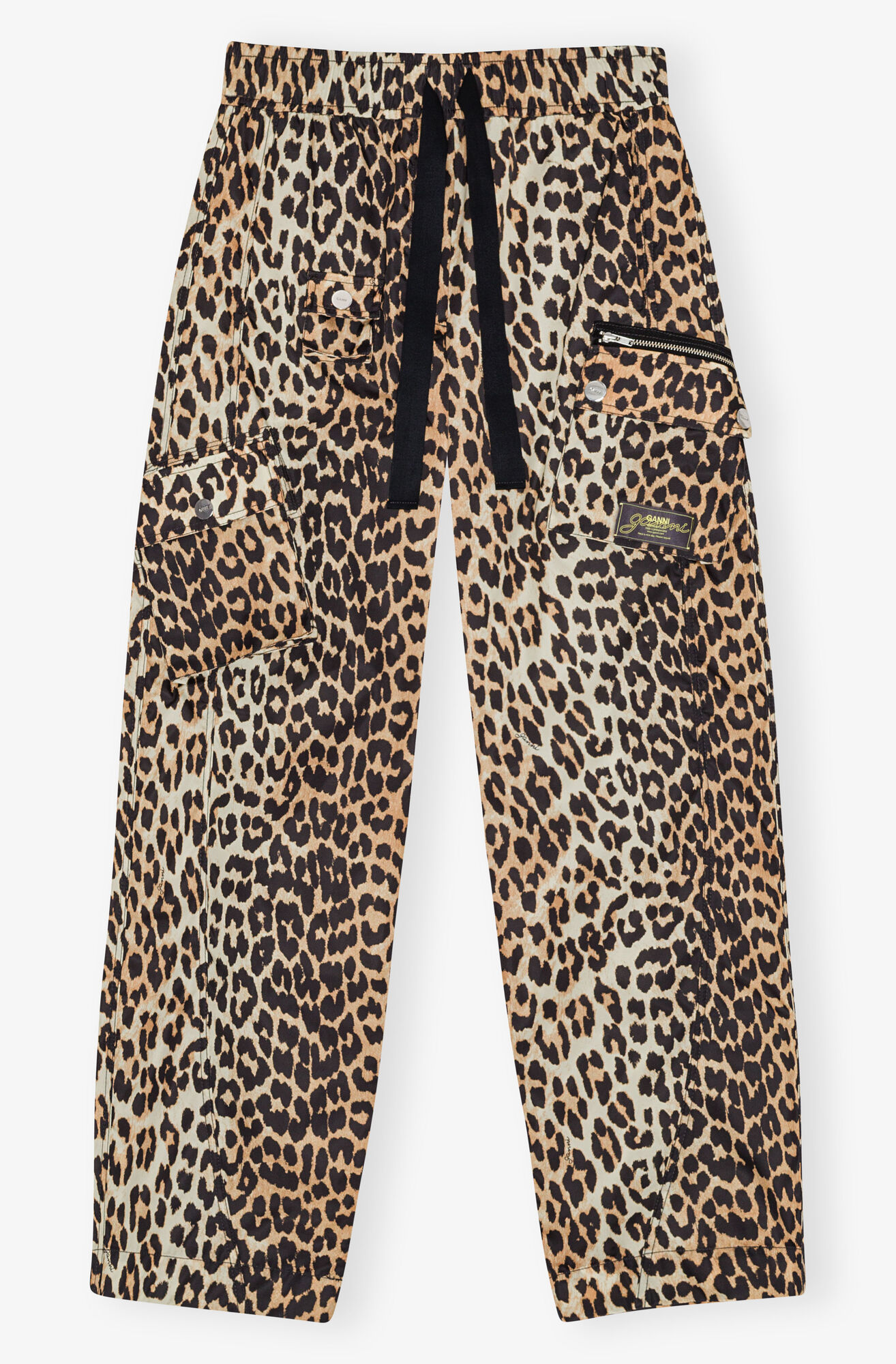 Leopard Duchesse Nylon Cargo Pants, Recycled Nylon, in colour Leopard - 1 - GANNI