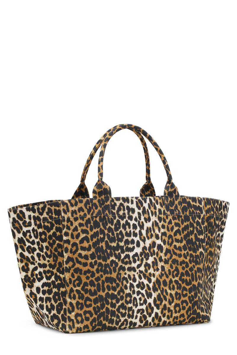 Leopard Oversized Canvas Tote Bag, Recycled Cotton, in colour Leopard - 2 - GANNI