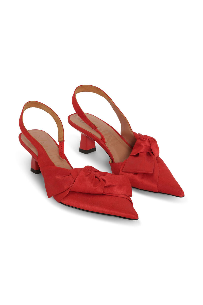 Red Soft Bow Slingback Pumps, Polyester, in colour Racing Red - 3 - GANNI