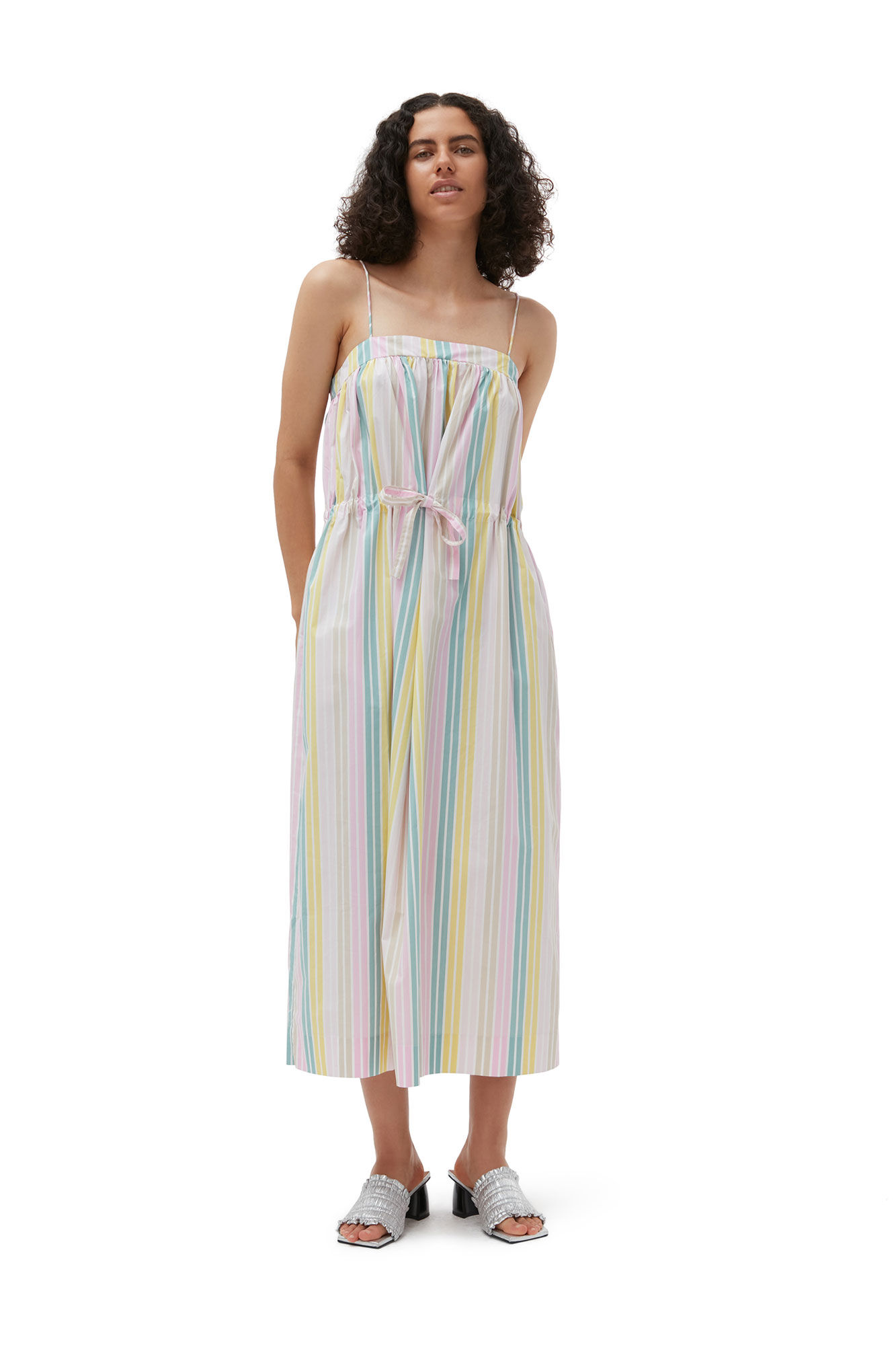 Gestreiftes Maxi-Trägerkleid aus Cotton, Cotton, in colour Multicolour - 5 - GANNI