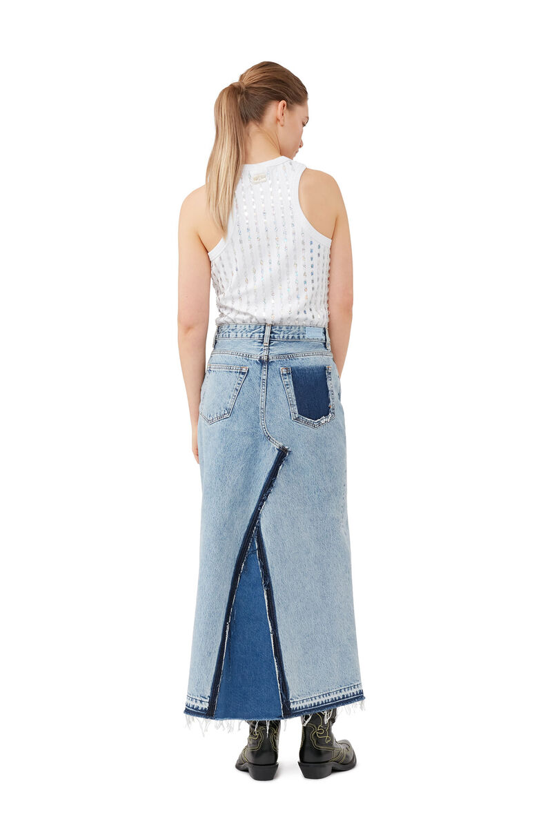 Re-Cut Denim Maxi Skirt, Cotton, in colour Denim - 2 - GANNI