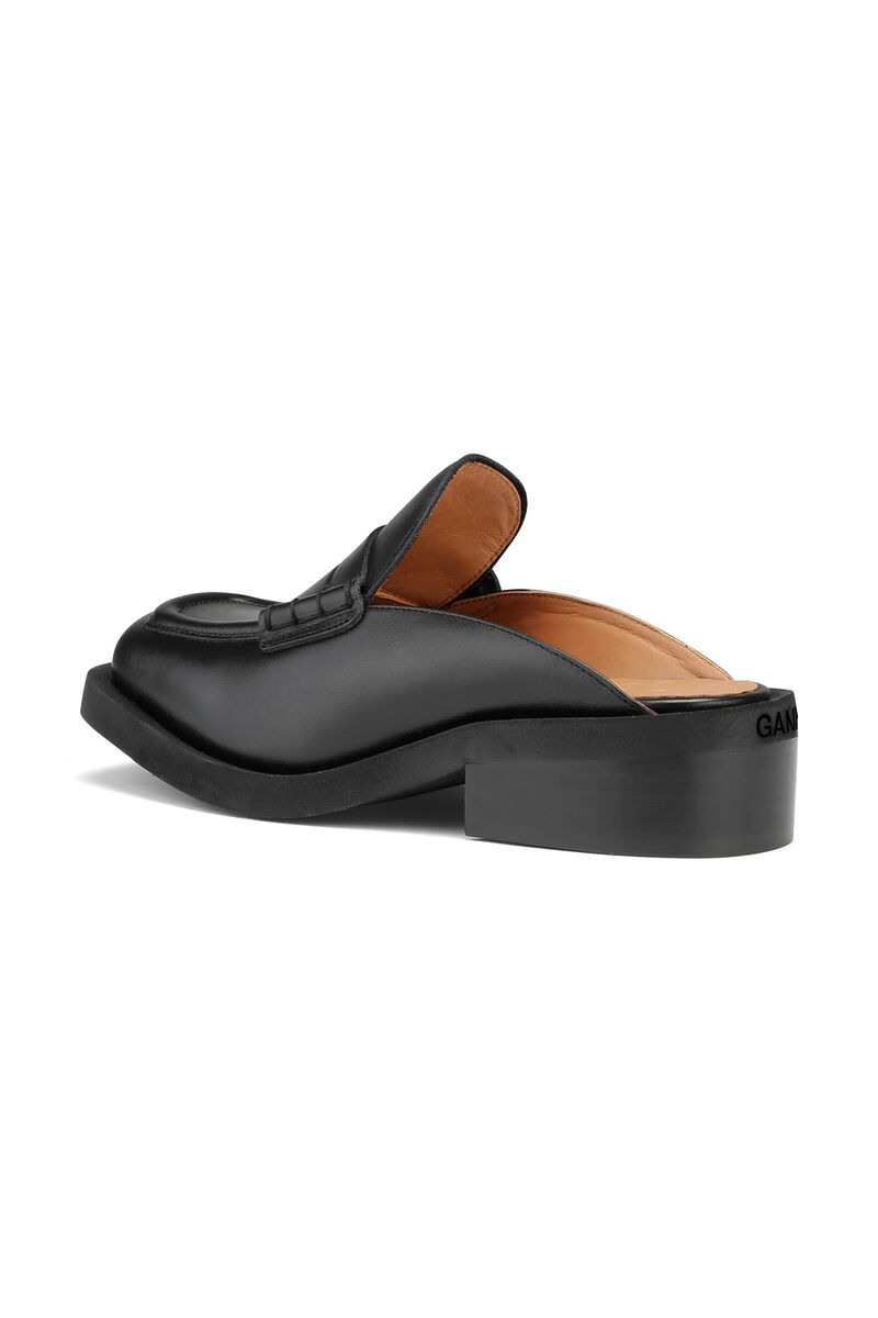 Loafers utan rygg med fyrkantig tå, Leather, in colour Black - 3 - GANNI
