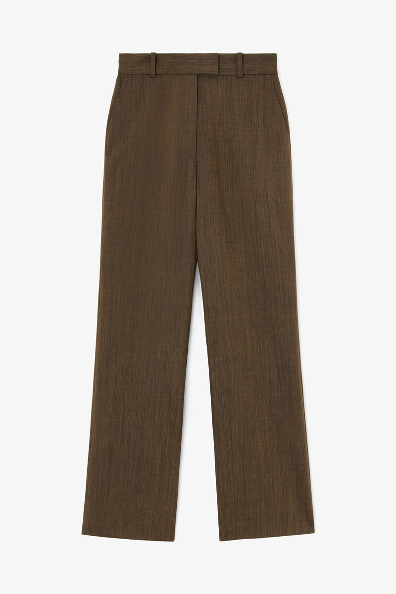 Trousers in Brown Wool Melange, Wool, in colour Canteen - 1 - GANNI