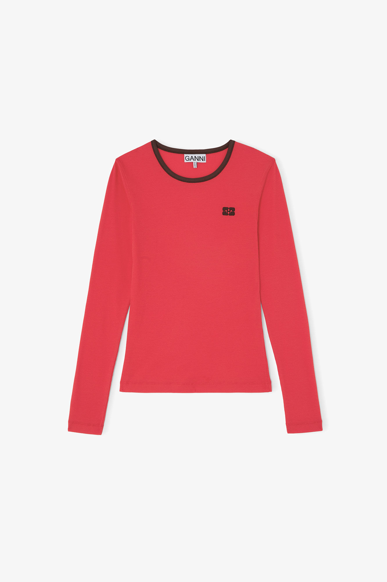 Long-sleeve Top in Red, Organic Cotton, in colour High Risk Red - 1 - GANNI