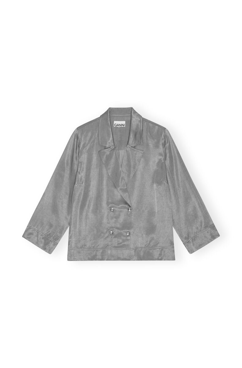 Grey Washed Satin Shirt, Cupro, in colour Frost Gray - 1 - GANNI