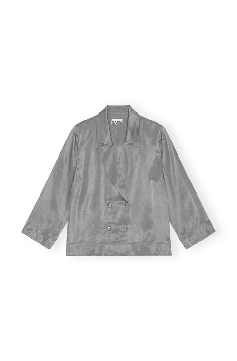 Ganni Grey Washed Satin Shirt In Frost Grey