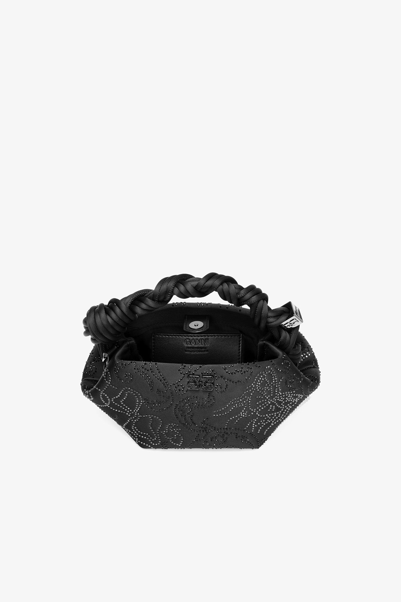 Black Rhinestone Mini GANNI Bou Bag, Recycled Polyester, in colour Black - 4 - GANNI