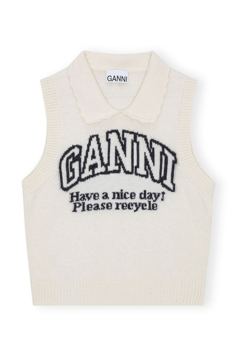 Re-cut White Graphic Vest, Recycled Polyamide, in colour Egret - 1 - GANNI