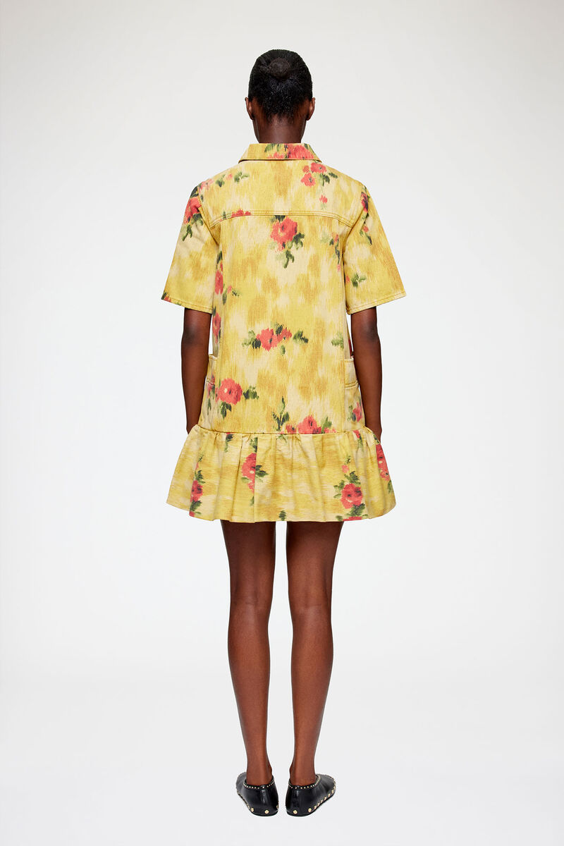 Dress in Yellow Printed Denim, Organic Cotton, in colour Vibrant Yellow - 2 - GANNI