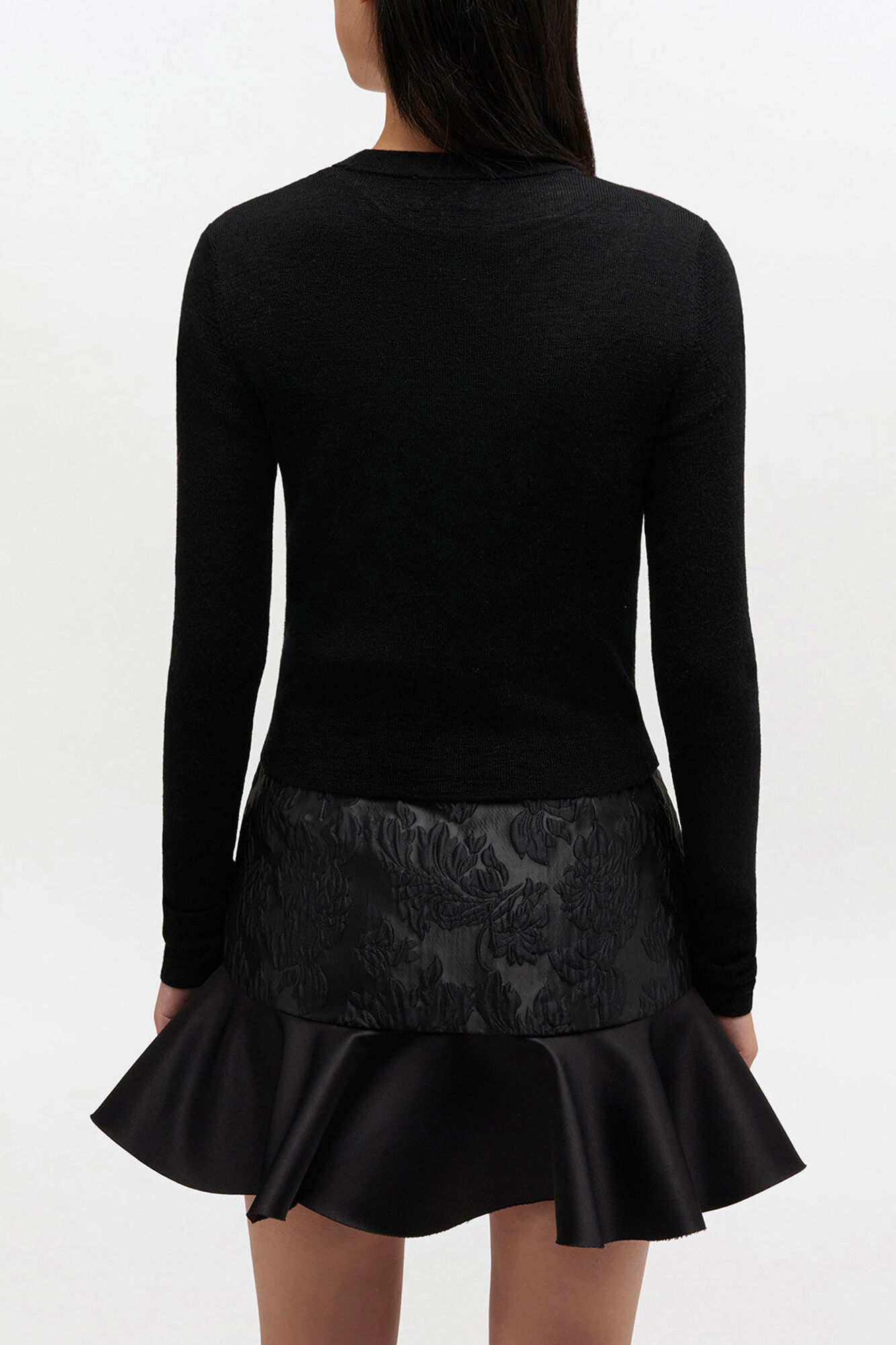 Fine Merino Harlequin Cardigan, Wool, in colour Jet Black - 3 - GANNI