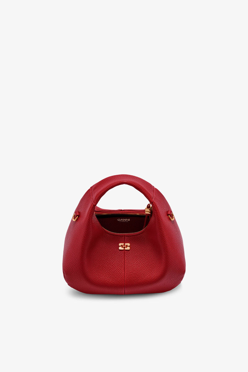 Grained Mini Hobo Bag, Recycled Polyester, in colour Red Dahlia - 3 - GANNI