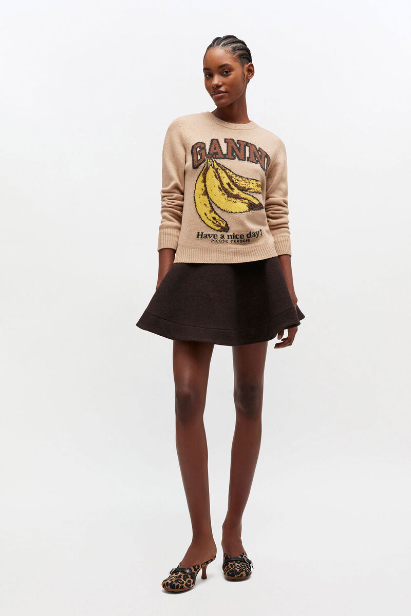 Graphic Wool Jumper, in colour Camel - 2 - GANNI