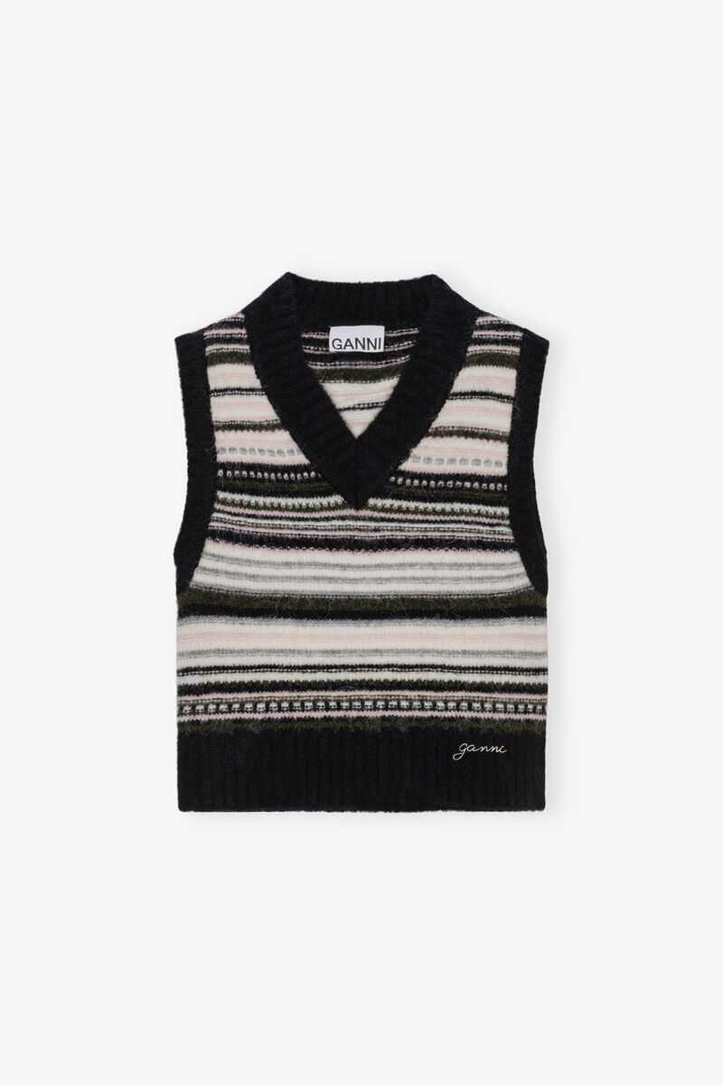 Gilet Black Stripe, Alpaca, in colour Black - 1 - GANNI