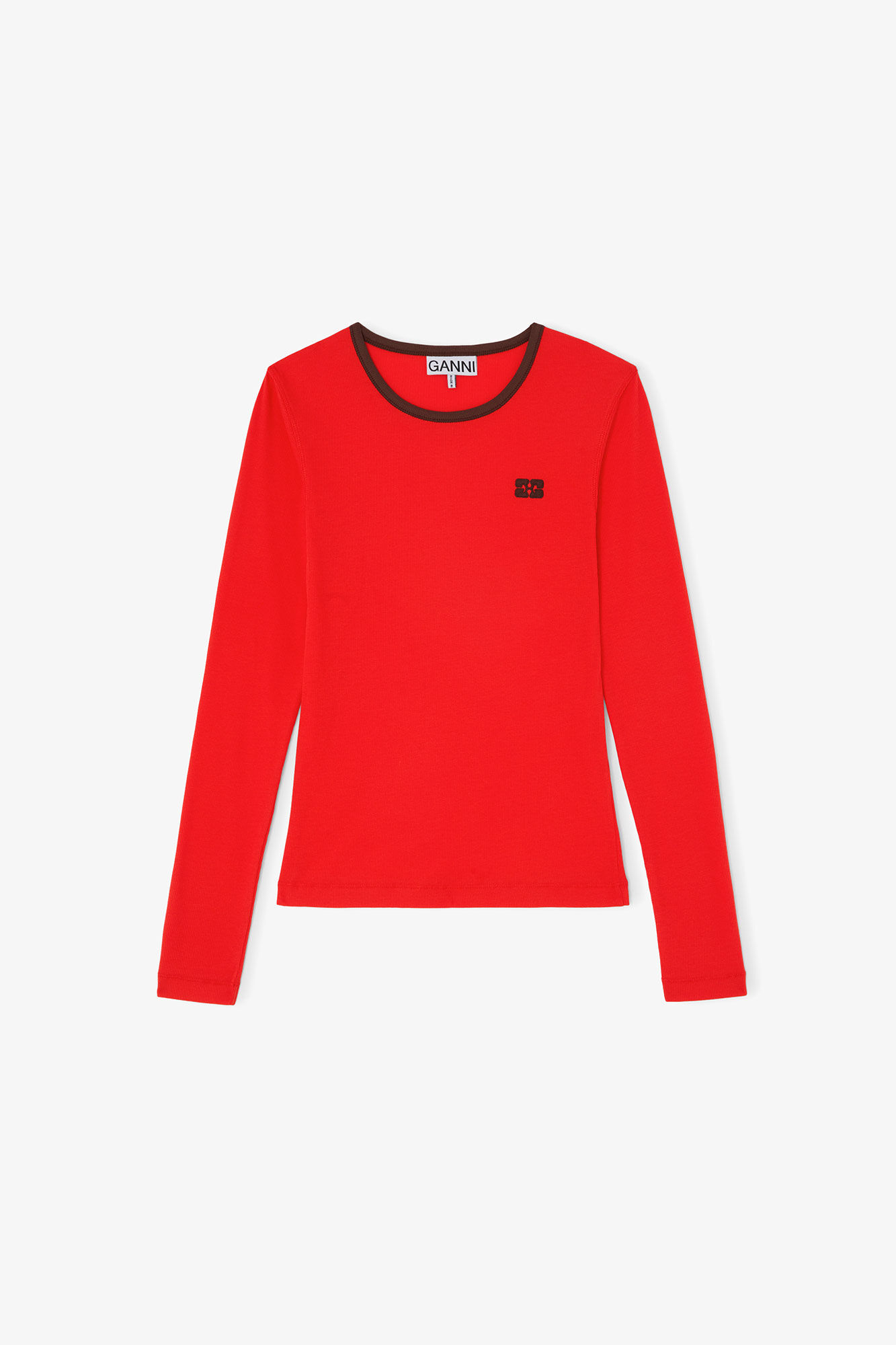 Long-sleeve Top in Red, Organic Cotton, in colour High Risk Red - 1 - GANNI