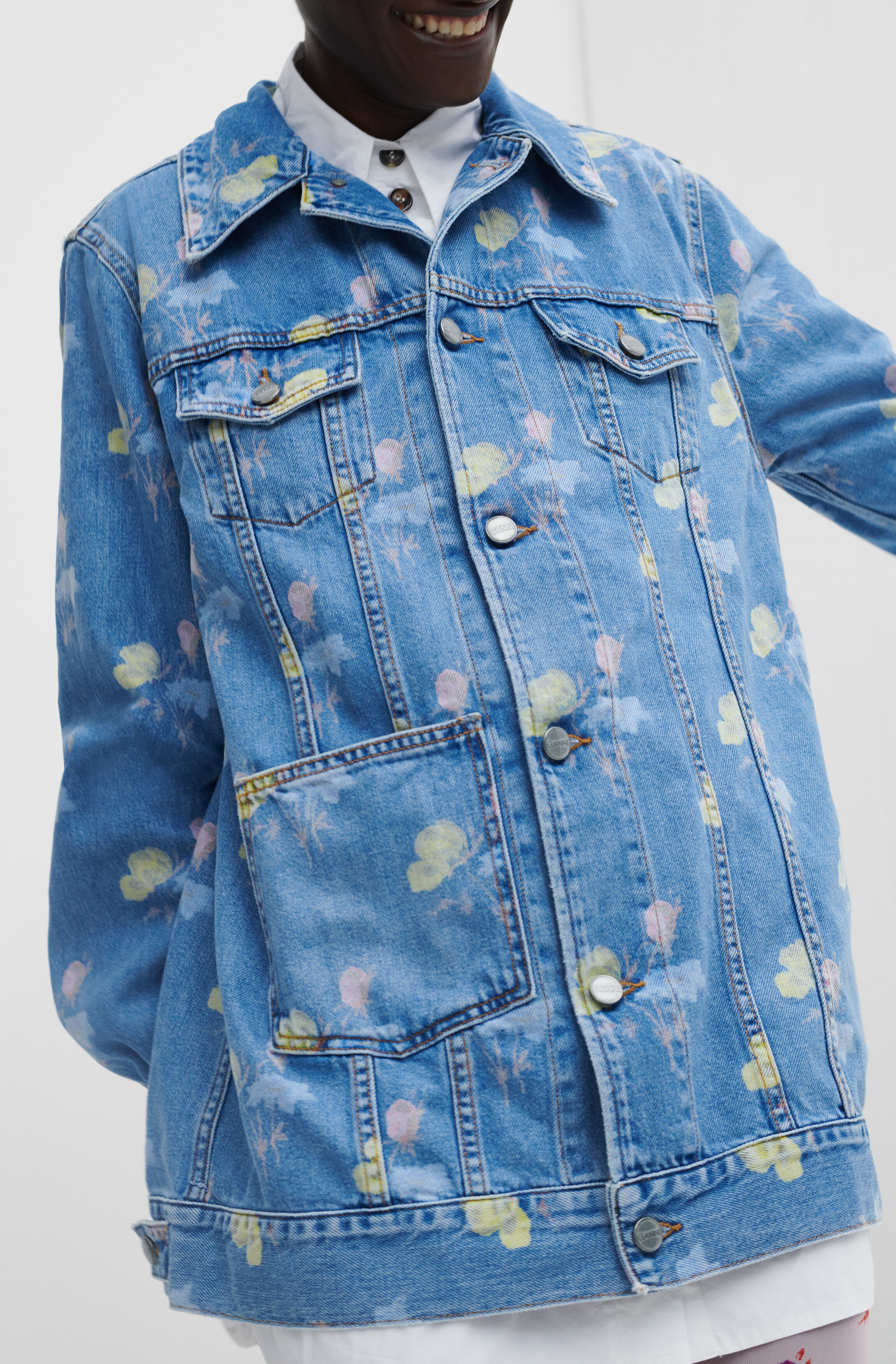 Bleach Blue Oversized Printed Denim 