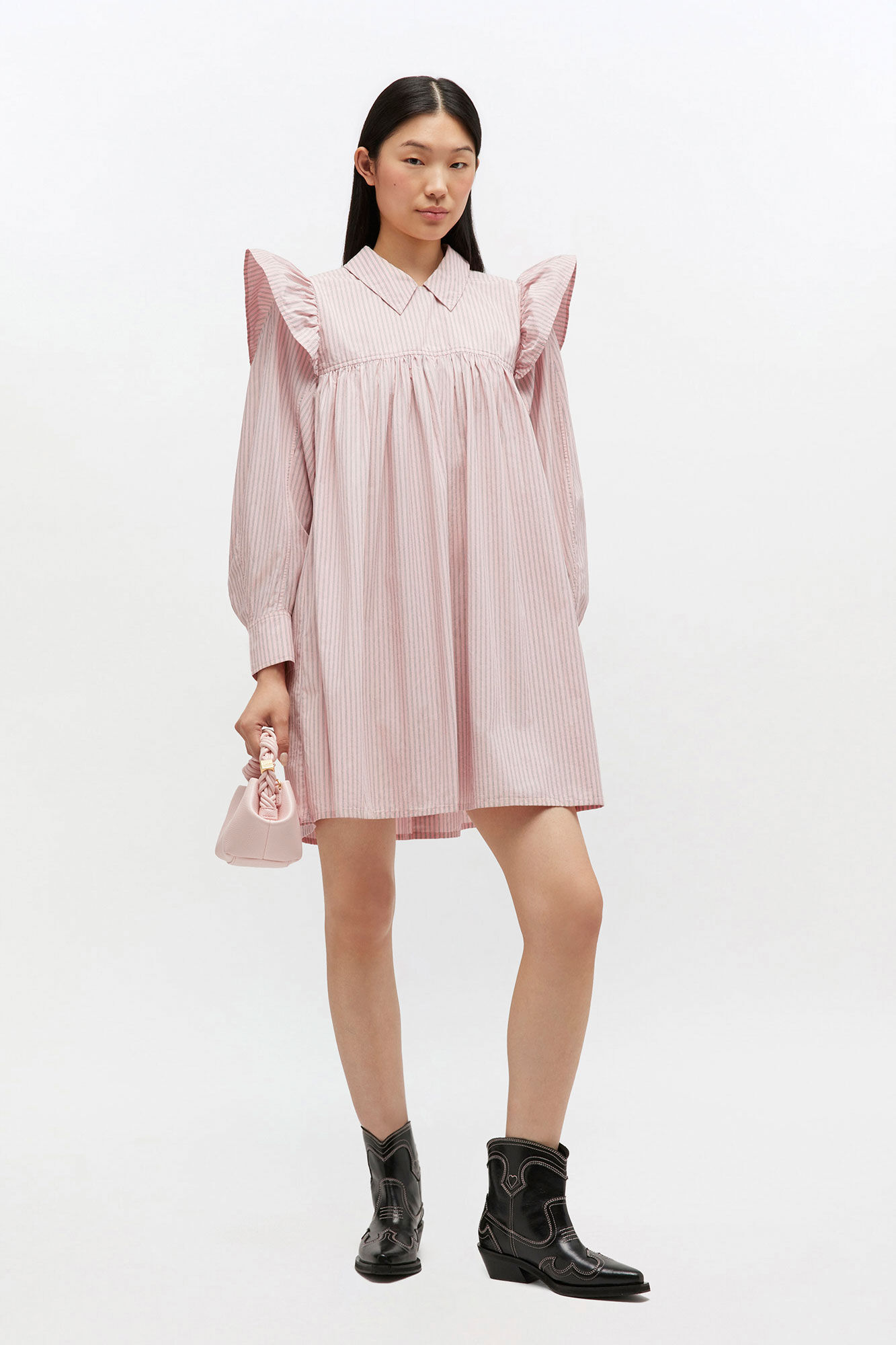 【GANNI 】フリルカラー ラップワンピース/Pink 中古・古着通販】Ganni (ガニー) ビッグフリルカラー ショートスリーブ