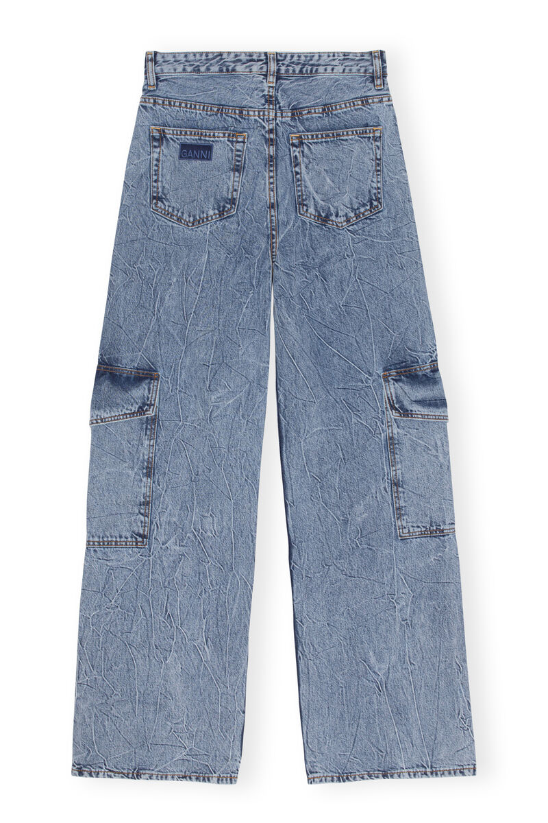Crinkle Angi Jeans, Cotton, in colour Mid Blue Stone - 2 - GANNI