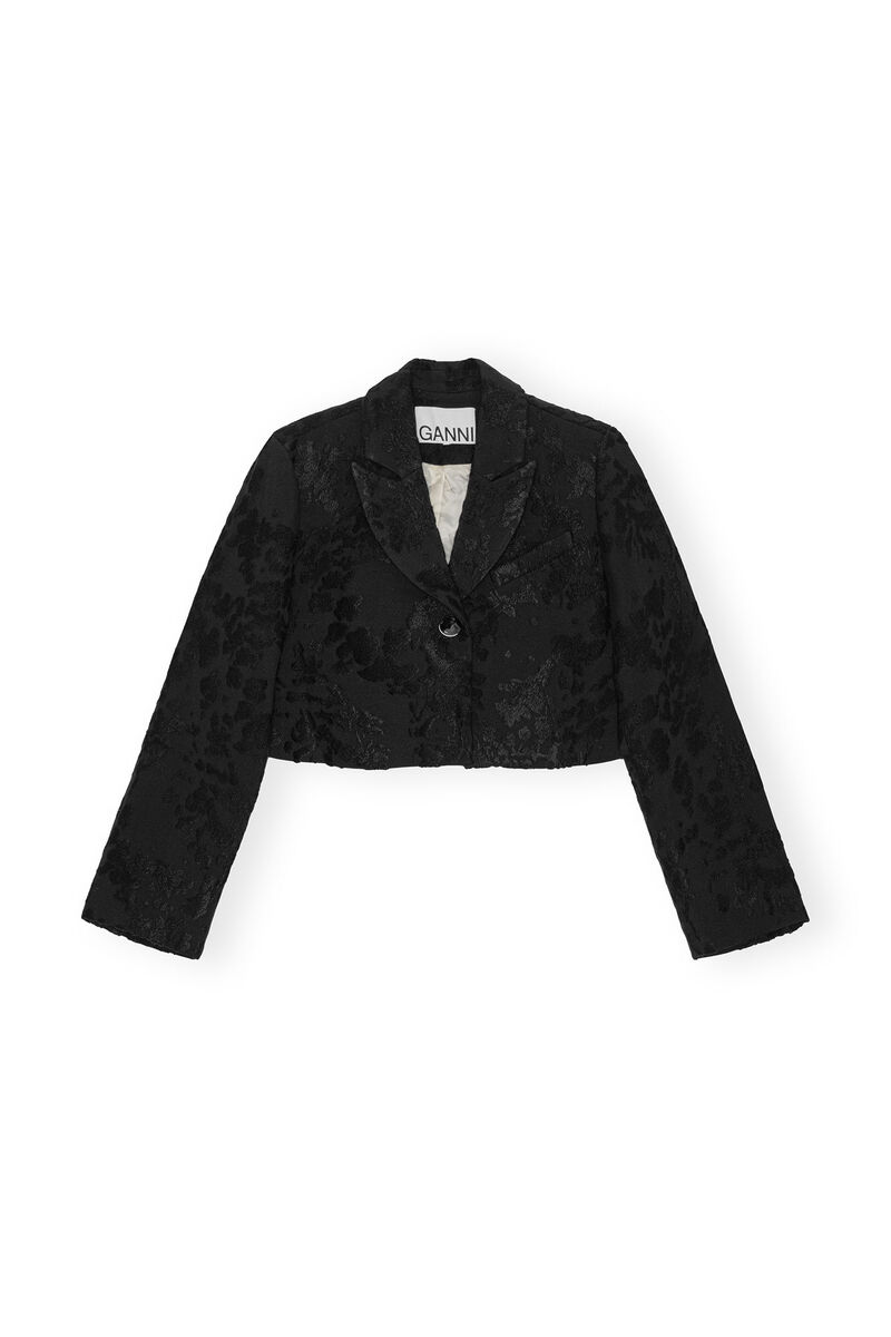 Black Boucle Jacquard Suiting Cropped-blazer, Acryl, in colour Black - 1 - GANNI