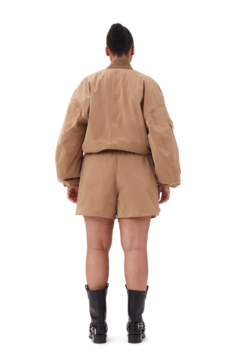 Brown Light Twill Oversized Short Bomber Jacke, Recycled Polyester, in colour Tiger's Eye - 8 - GANNI