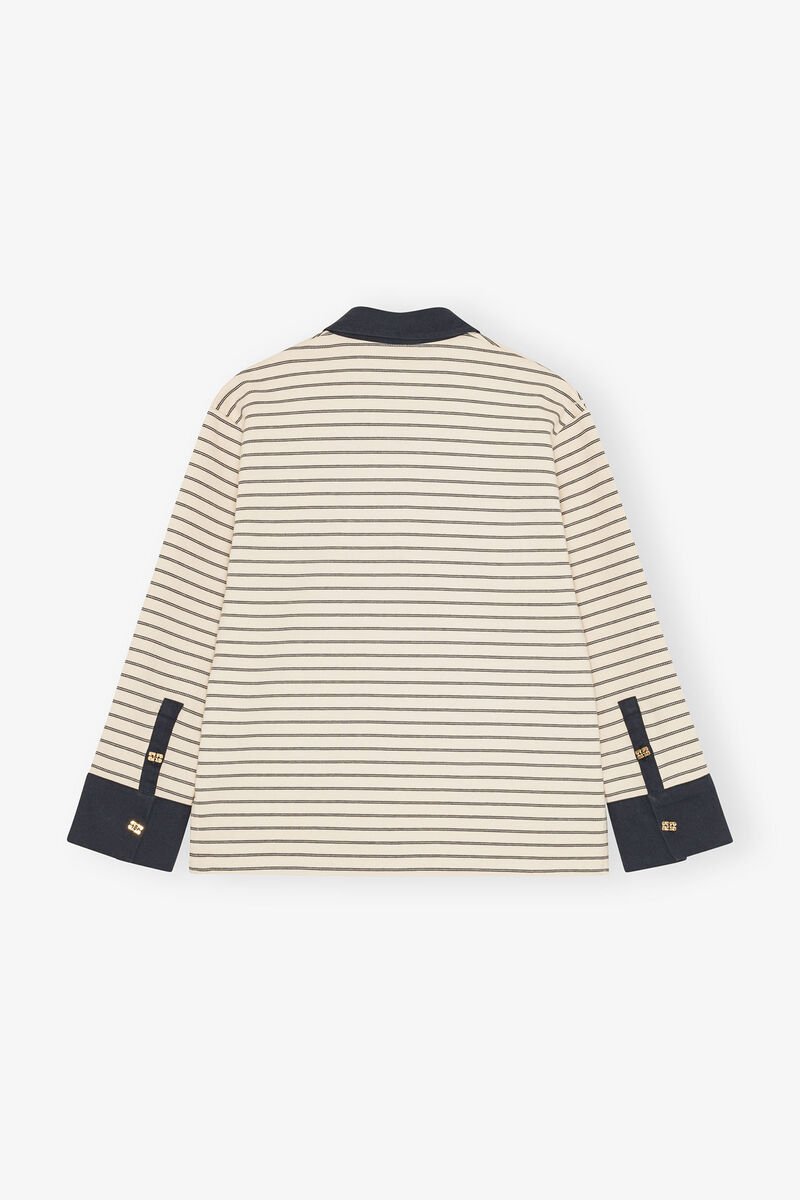 Striped Cotton Polo, Cotton, in colour Egret - 2 - GANNI