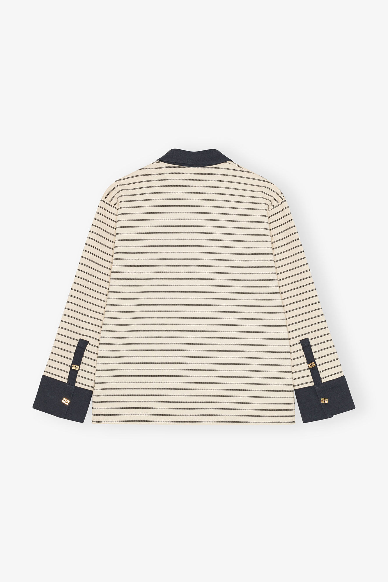 Striped Cotton Polo, Cotton, in colour Egret - 2 - GANNI