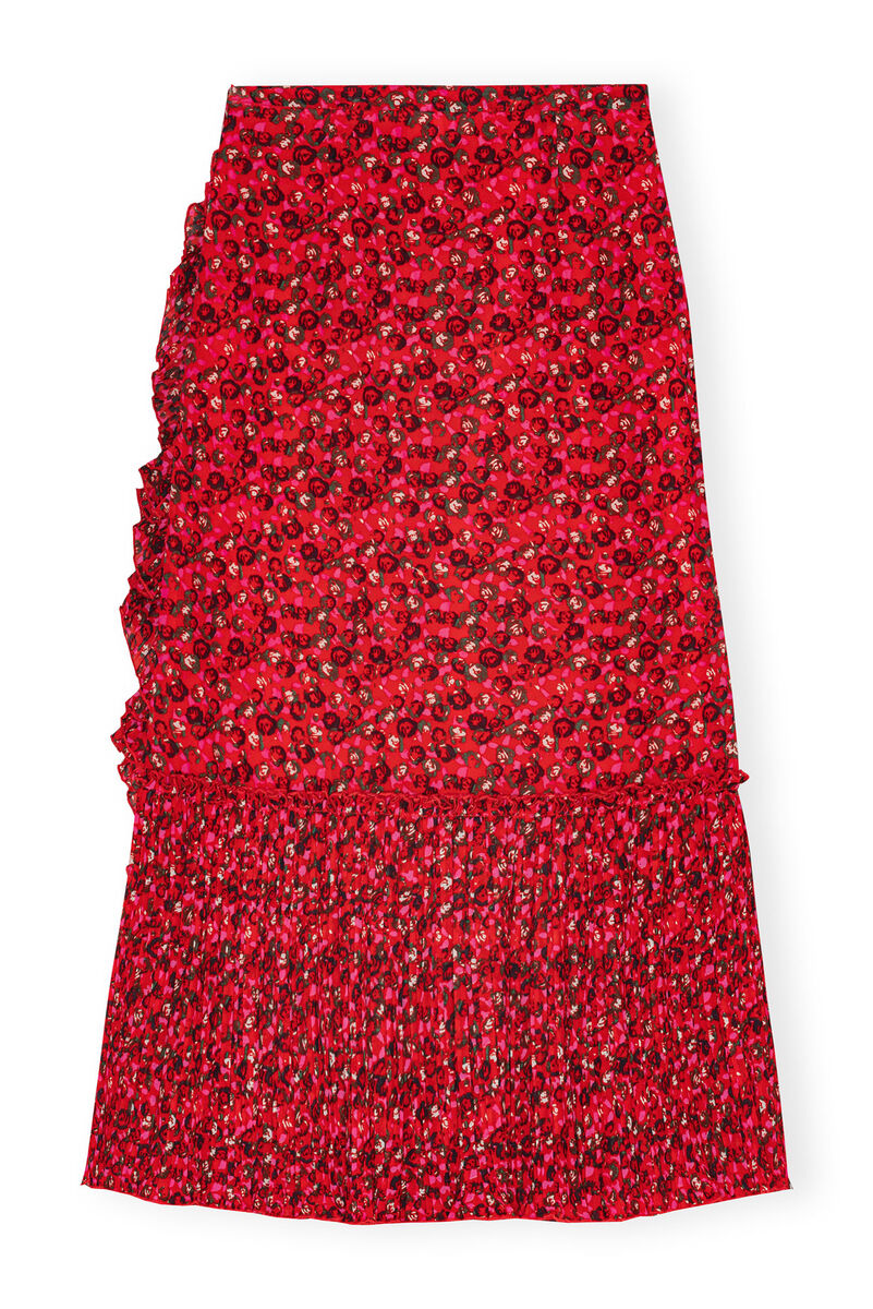 Jupe Red Pleated Georgette Flounce Midi, Recycled Polyester, in colour Racing Red - 2 - GANNI