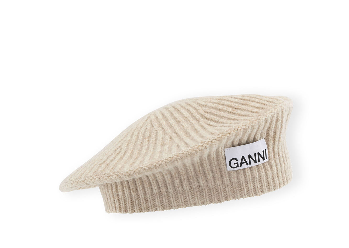 Wool Rib Knit Beret , Recycled Polyamide, in colour Brazilian Sand - 1 - GANNI