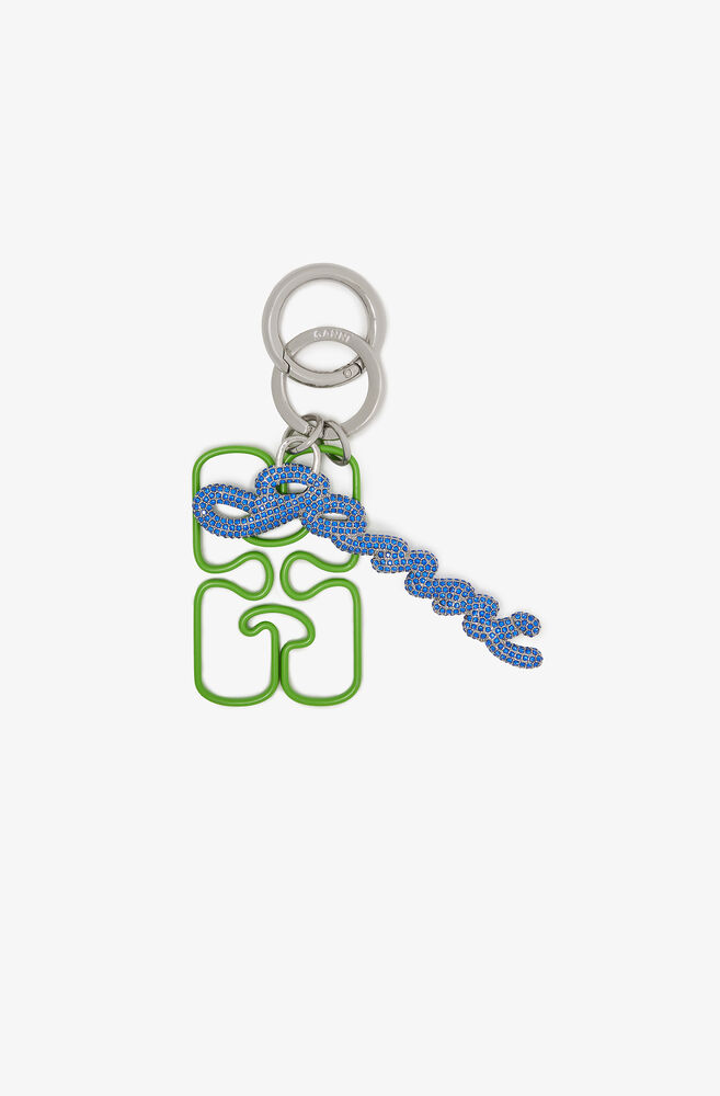 Green GANNI Signature Keyring, Flash Green