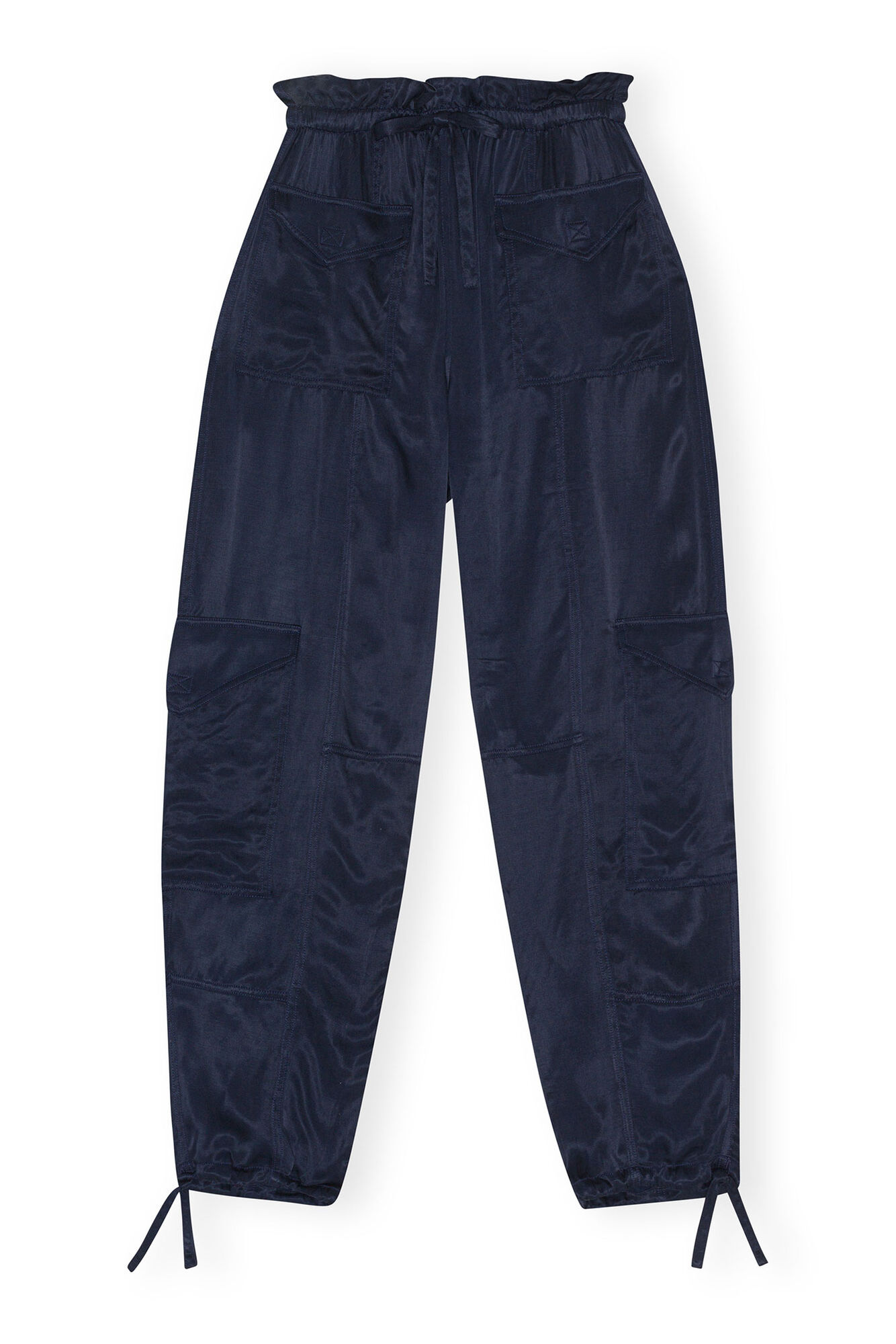 Blue Washed Satin Trousers, Cupro, in colour Sky Captain - 1 - GANNI