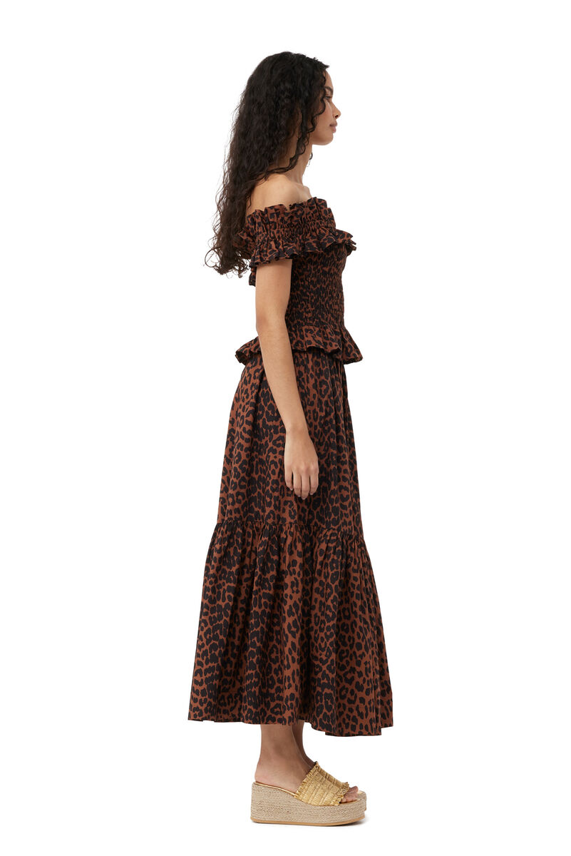 Exclusive Printed Cotton Off-Shoulder Smock Top, Cotton, in colour Toffee - 4 - GANNI