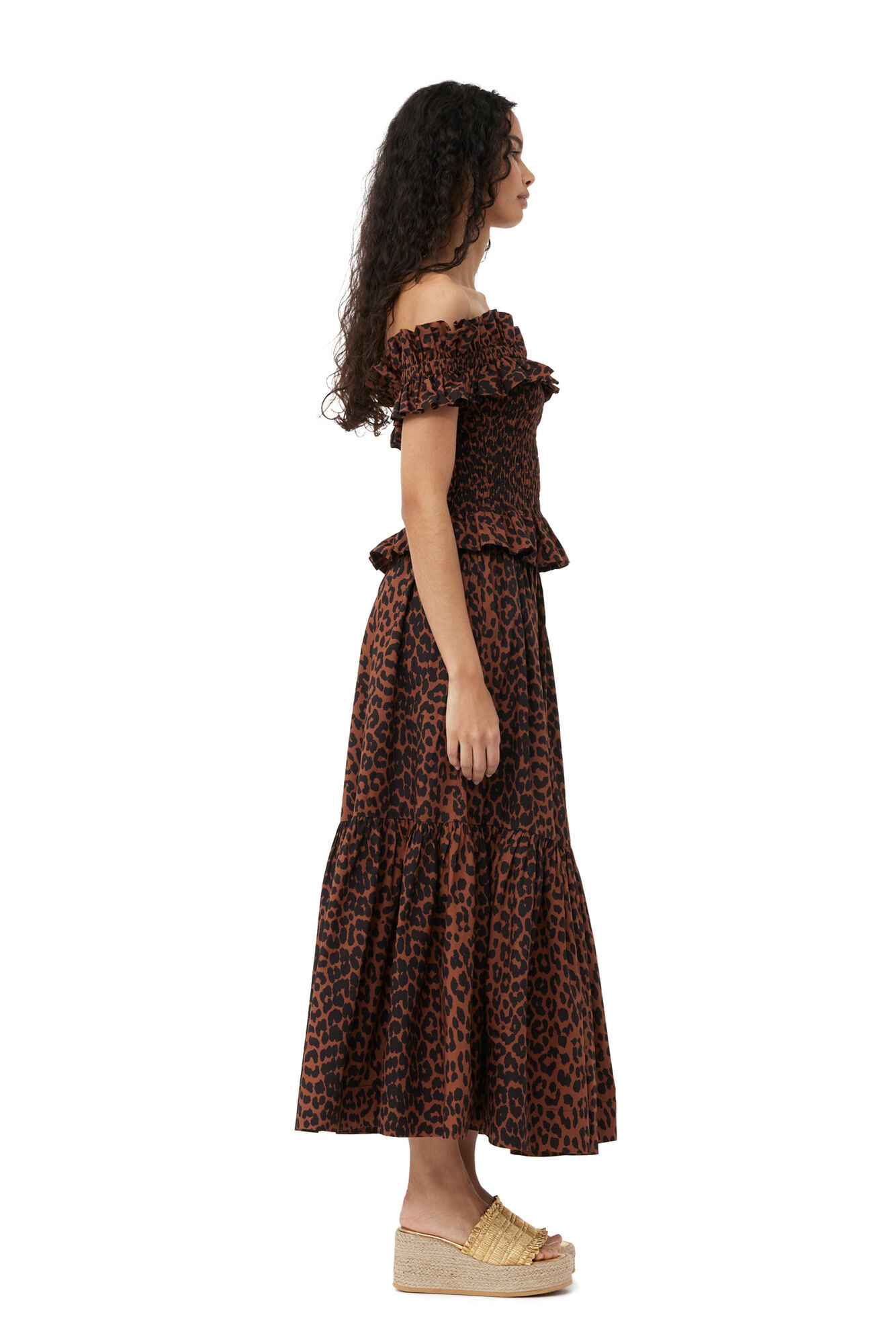 Exclusive Printed Cotton Off-Shoulder Smock Top, Cotton, in colour Toffee - 4 - GANNI