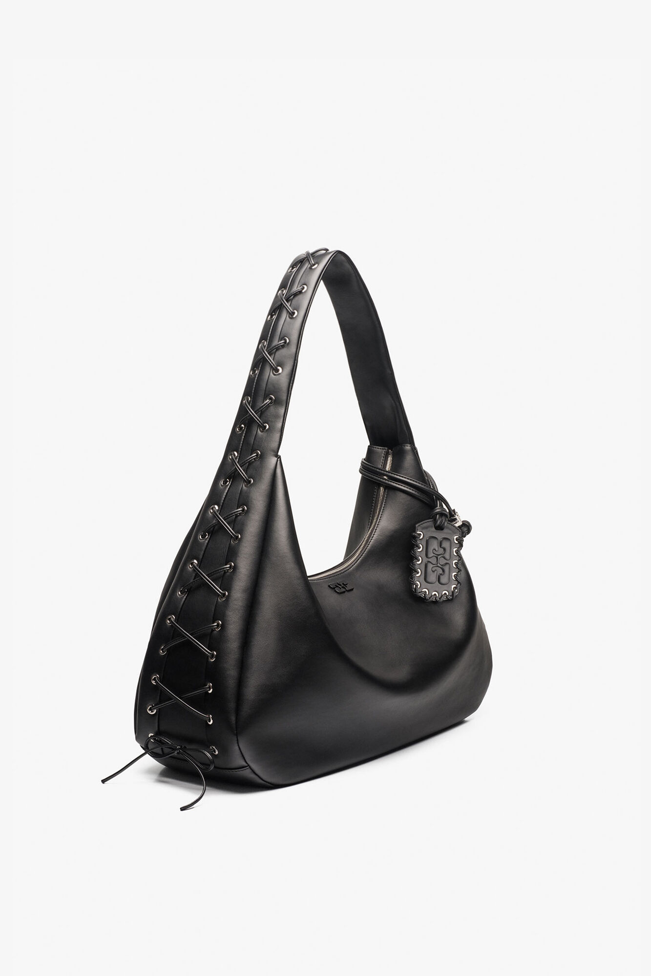 Black XXL Hobo Bag, Recycled Leather, in colour Black - 2 - GANNI