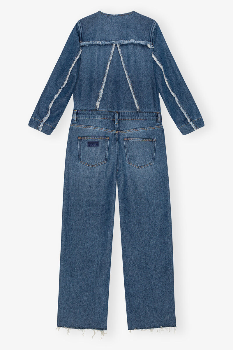 Blue Denim Jumpsuit, Cotton, in colour Mid Blue Stone - 2 - GANNI