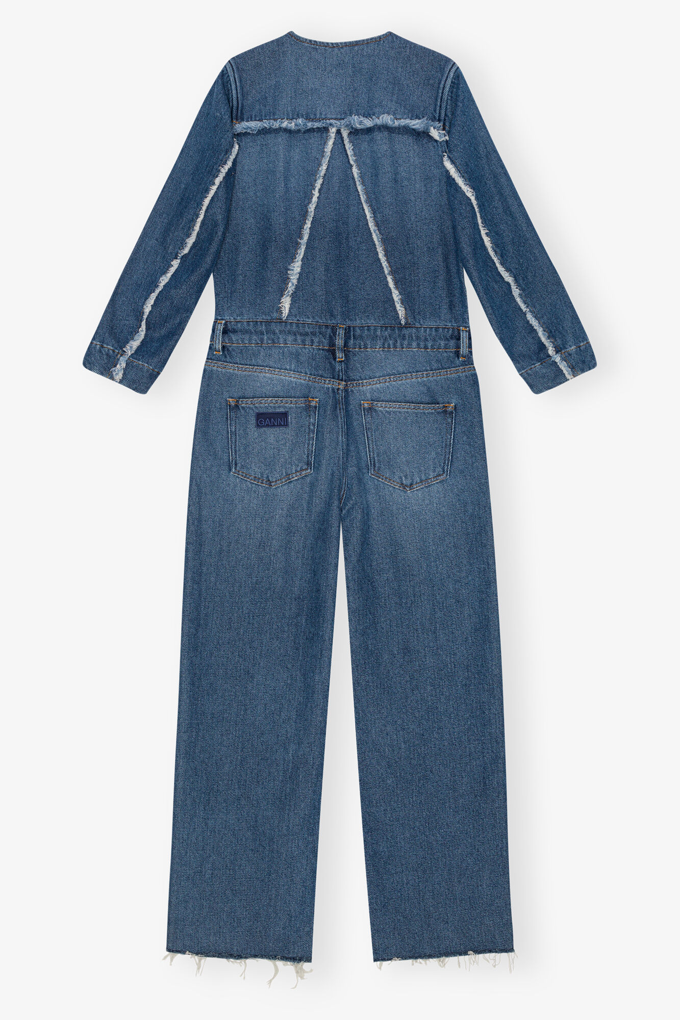 Blue Denim Jumpsuit, Cotton, in colour Mid Blue Stone - 2 - GANNI