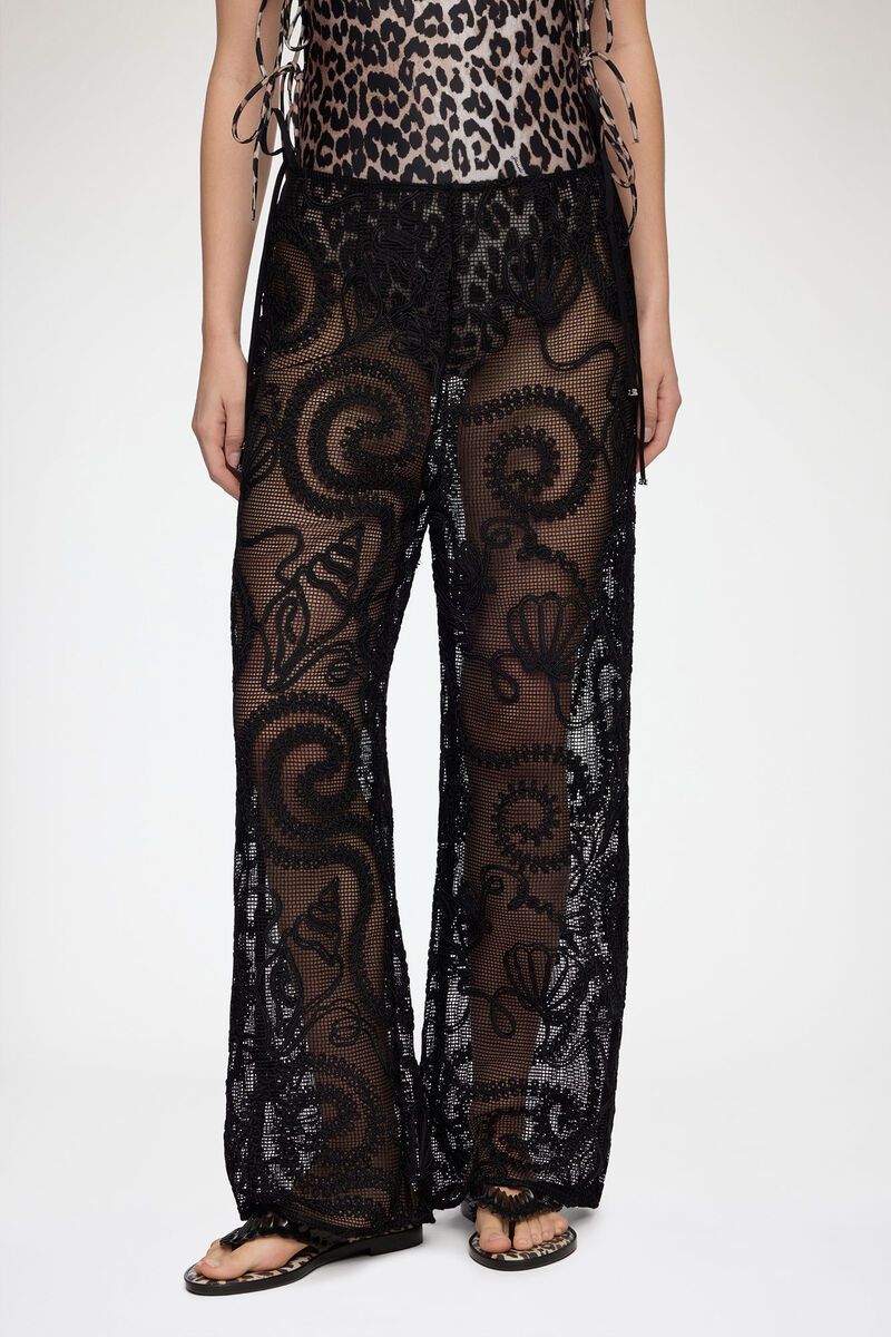 Trousers in Black Net, Recycled Polyester, in colour Black - 2 - GANNI